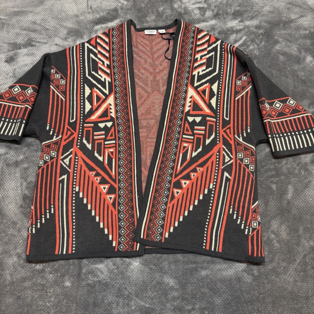 Cato Woman Geometric Southwestern Open Front Cardigan Black Red Plus 18/20W